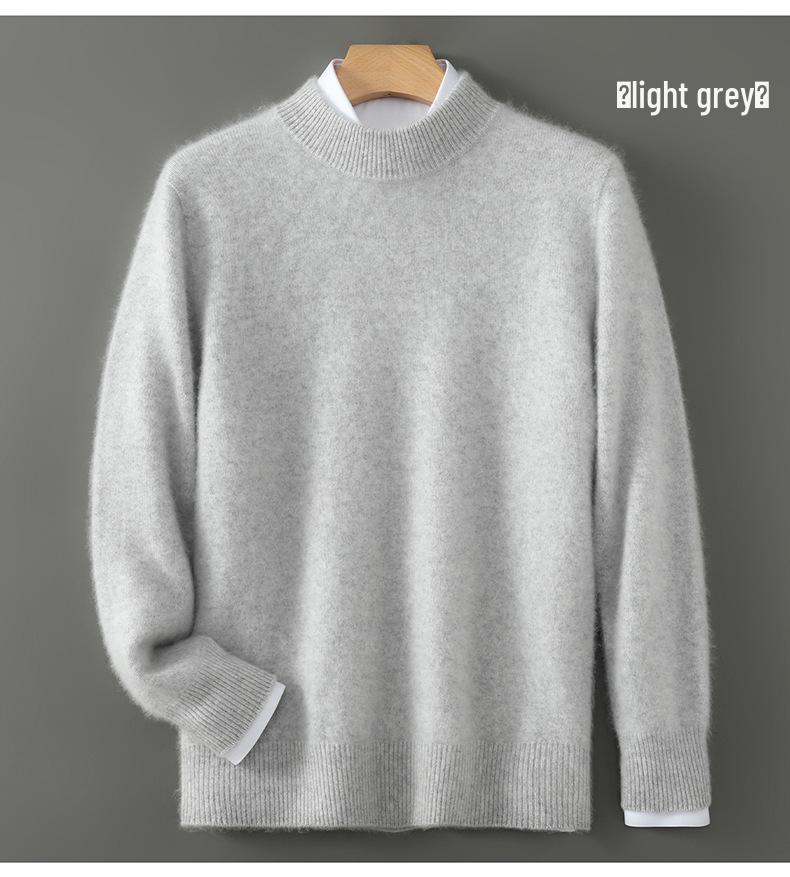 Men's Half-High Collar 100% Pure Wool Sweater - Thickened Loose Knit Pullover for Autumn/Winter