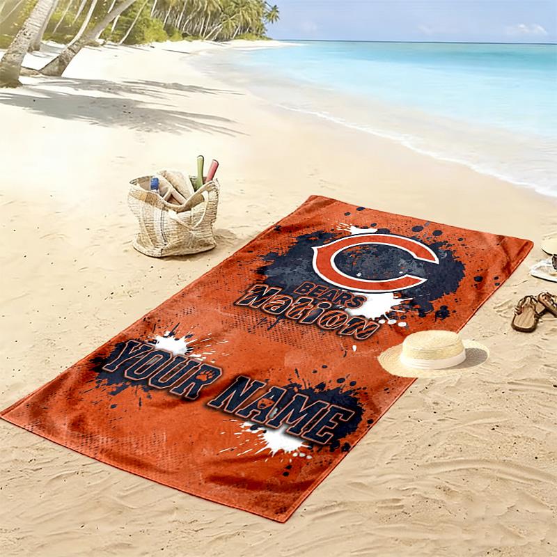 Name Custom Chicago Bears Print Beach Towel, Large Soft Quick Dry Towel for Beach Camping Swimming