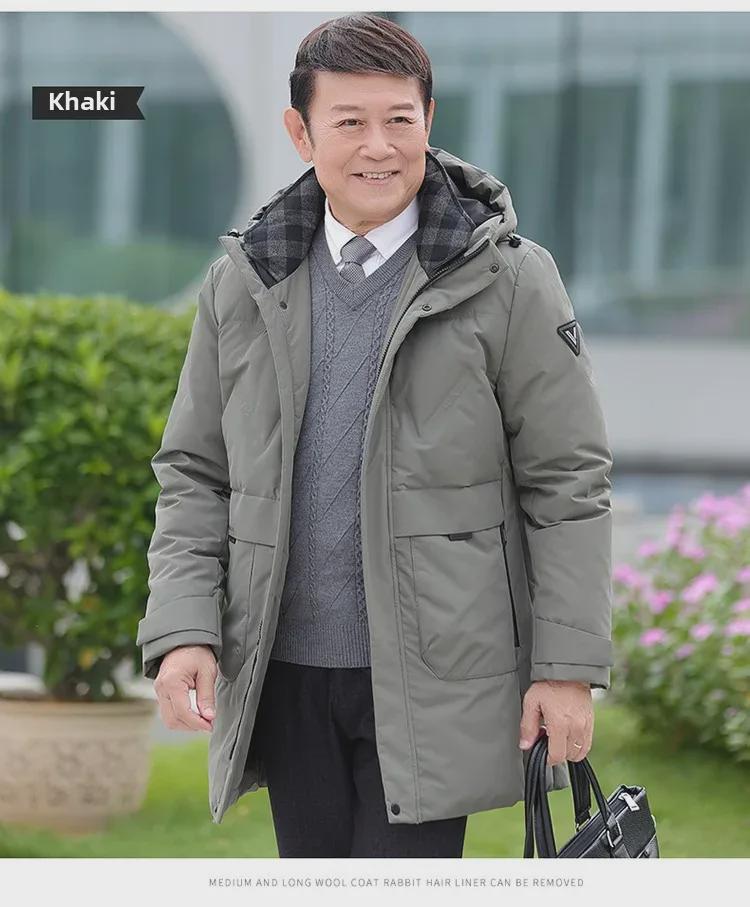 Men's 2024 Winter Hooded Down Jacket - Medium Length, Thick, and Warm for Middle-aged and Elderly