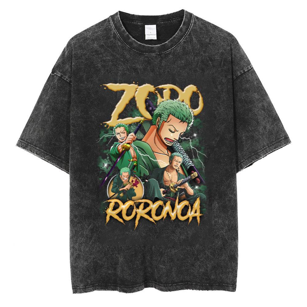 Men Loose Hip Hop Vintage TShirt Cotton Casual Washed Black Harajuku Tshirt One Piece Anime Graphic Oversized Tops Tees