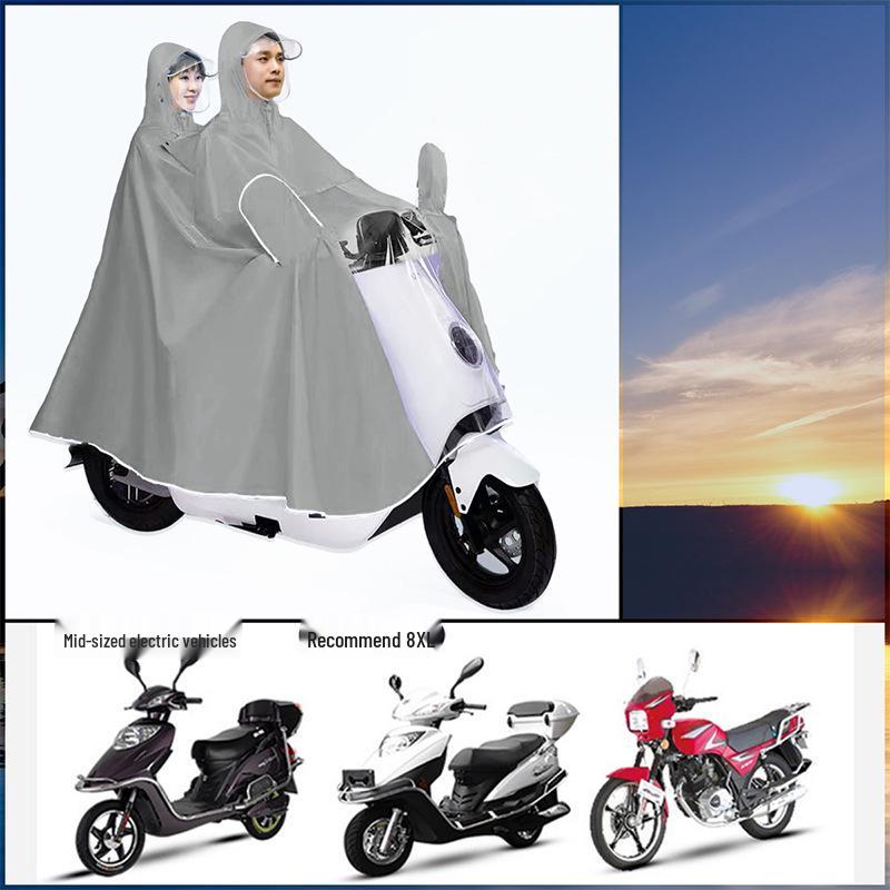 Thickened Electric Vehicle Poncho with Clear Dashboard, Double Brim, and Extended Length for Rainstorm Protection – Helmet-Compatible