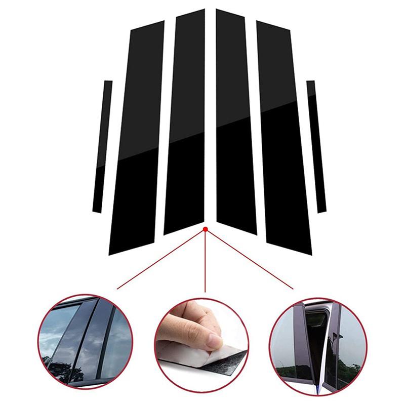 6Pcs Car Glossy Black Pillar Post Sticker Trim For Honda Civic Sedan 2006-2011 Auto Door Window Exterior Molding Decal Parts