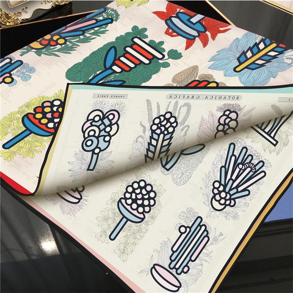 New Silk Scarves Wraps Plant Catalog Printed Twill Silk Scarf Women Shawls Luxury Design Hijab Fashion Square Curled Scarf