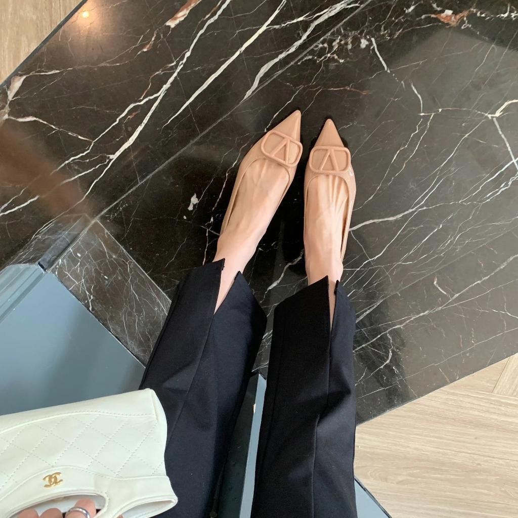 Inner heightening version~ Temperament small pointed V-buckle commuter platform single shoes women's spring French leather thick heel Mary Jane l