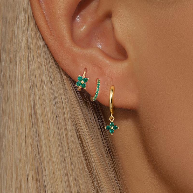 3PCS Trendy Stainless Steel Flower Drop Earring Set For Women Crystal Zirconia Dangle Earring Hypoallerg Piercing Jewelry Aretes