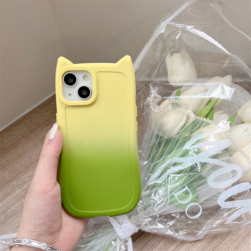 Farbverlauf-Silikonhülle mit Katzenohren für Apple 15Promax und Huawei P60 - Fallschutz, All-inclusive-Softcover