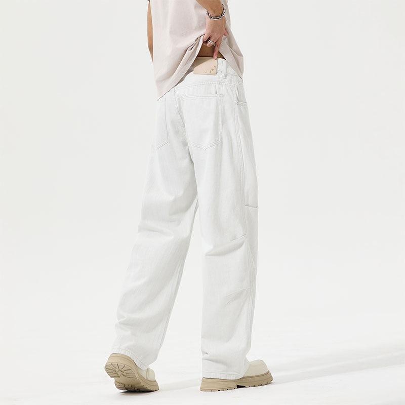 Spring Four-season High-quality White Combined Legs Japanese Loose Straight Wide-leg Pants