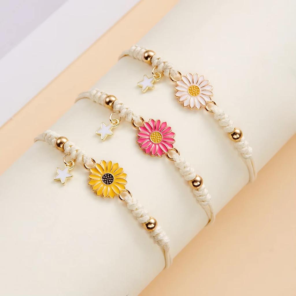 Braccialetti Semplici Girasole per Donna Intrecciati a Mano Moda Colorati Margherita Braccialetto Regolabile Amicizia Buona Fortuna Gioielli Regalo