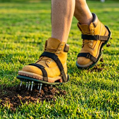 1 Paar Rasenlüfterschuhe Rasenlüfterschuhe mit Edelstahlspikes Bodenlüfterwerkzeug für Gartenbodenlockerung und Rasengesundheit (Versammlung