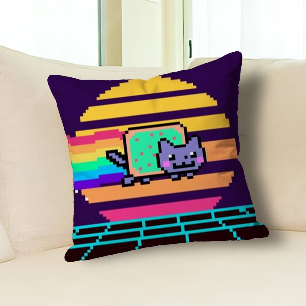 Funny N-Nyan Cat Pillow Cases for Bedroom Living Room Sofa Home Decor Polyester Cushion Cover with Zipper