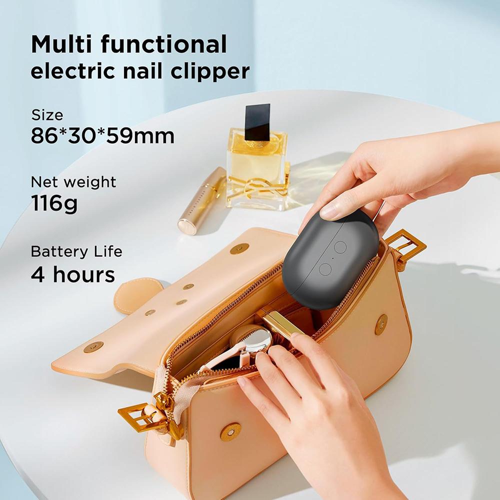 Tagliaunghie Elettrico Trimmer Elettrico per Unghie Lucidatore Portatile Tagliaunghie per Dita con Luce Lima Clip per Unghie Contenitore Ricaricabile