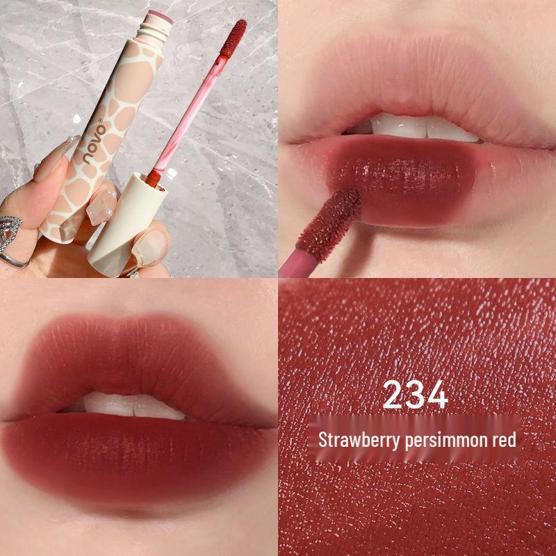 NOVO Matte Velvet Lip Glaze: Non-Stick, Non-Fading, Waterproof, Sweatproof, Student-Friendly Nude Makeup Lipstick.
