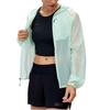 Solid Color Semi-Transparent Hooded Long Sleeve Zip Jacket Women Jackets Blue 1141671-SOCN