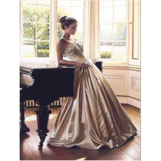 huacan DIY 5D-Diamantgemälde, Menschen, Handarbeiten, Basteln, Geschenk, komplett, quadratisch, Mädchen und Klavier, Diamant-Stickerei, Kreuzstich