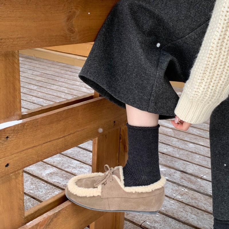 High Version 2025 Winter New Wool Integrated Flat Bottom Strap Fashion Casual Thickened Warm Cotton Shoes Doudou Shoes