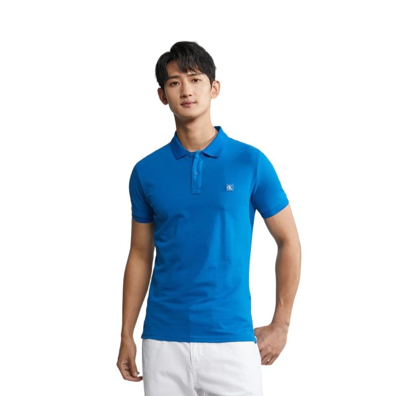 Calvin Klein Einfarbige Lässige Bestickte Kurzarm-Poloshirts Herren Oberteile Blau J324246-C3B