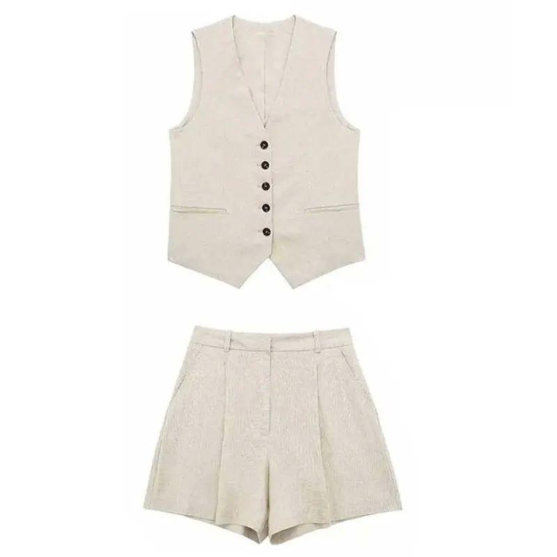 Sleeveless Vest and Hot Pants Set Solid Sleeveless Vest Vest Hot Pants Set