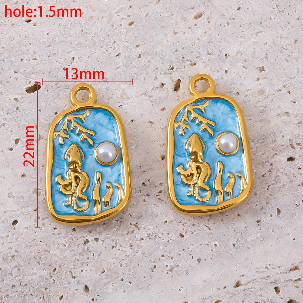 2pcs Stainless Steel Retro Ocean Turtle Octopus Crab Shell Star Pendant Necklace Earring Flower Charm Jewelry Making Craft Gift