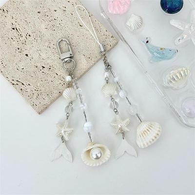 Doce Estilo Oceânico Estrela do Mar Concha Pérola Corrente para Celular Cordão Amuleto Acessórios Câmera Ccd Chaveiro Pingente Ornamento de Bolsa Presente
