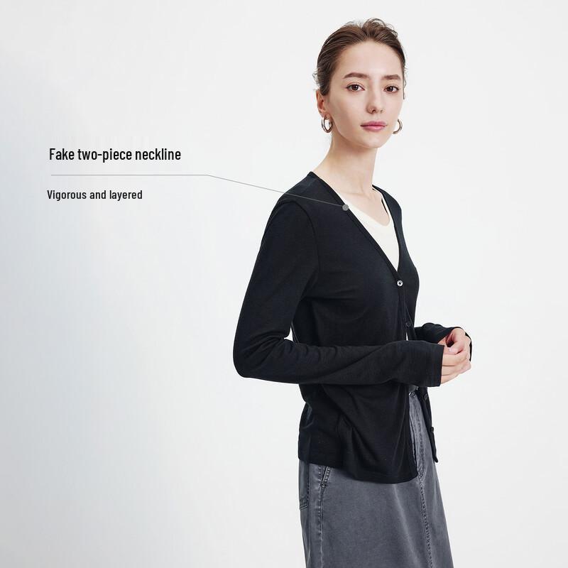 Navigare Women's Tencel Wool Blend Faux Two-Piece Knit Cardigan