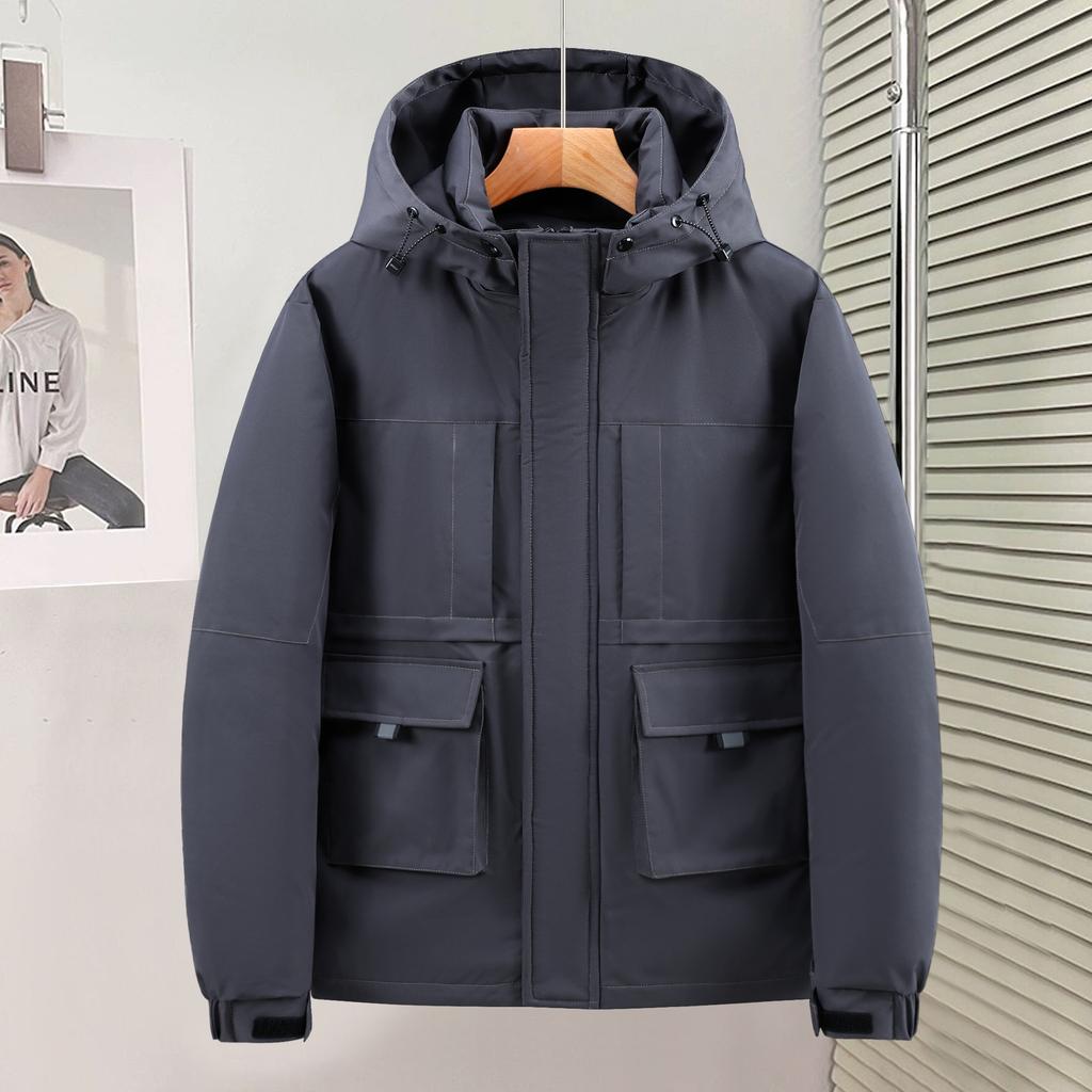 Men's Hooded Rain and Cold Resistant Winter Jacket Thickened Warm Lightweight Casual Loose Comfortable Cotton Jacket Punching Jacket