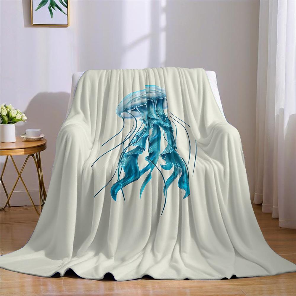 Cyan Jellyfish Drift Flannel Blanket Warm Soft Halloween Christmas Couch Warm Cozy Decorative Decor Gift for All Season