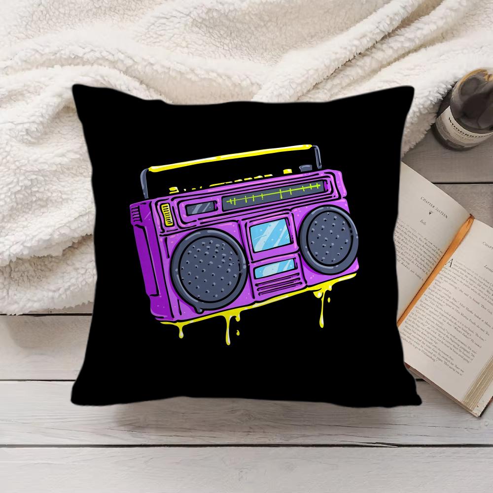 Vintage Retro Cassette Tape Cushion Cover Short Plush Double-Sided Printing Home Machine Washable In Warm Winter Pillow Cover