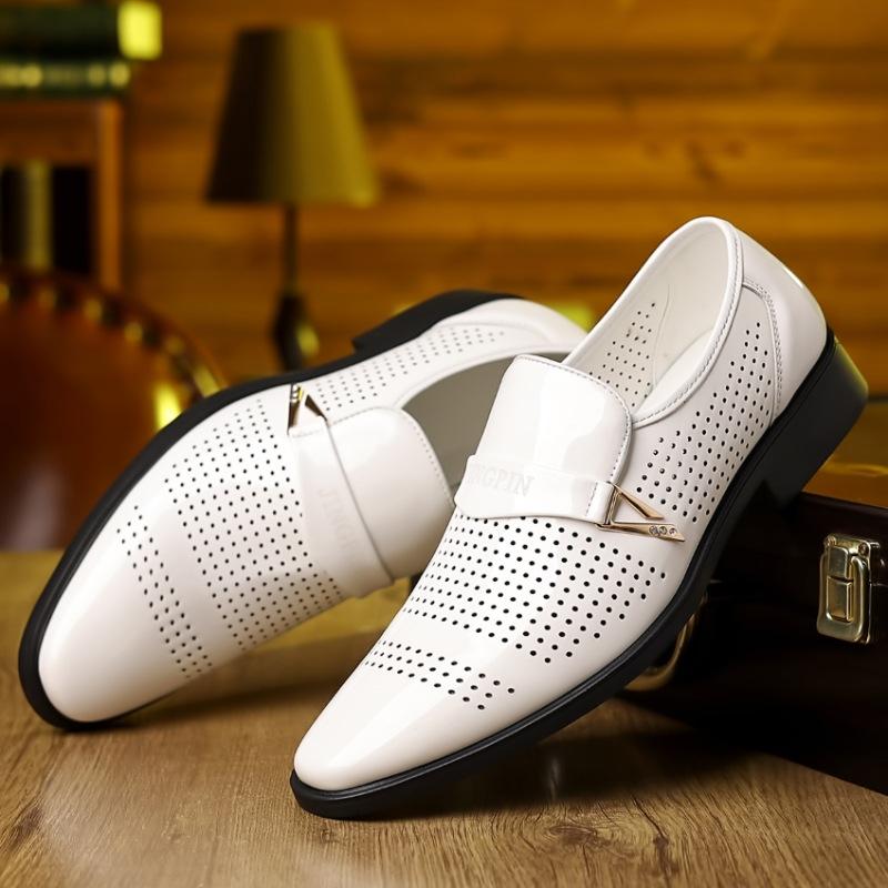

Новая мужская БЕЛАЯ дышащая лакированная кожа Повседневная обувь Мужские слипоны Лоферы Свадебное платье Выпускной вечер Обувь Zapatos Hombre 46