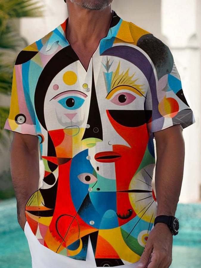 Línea Casual Primavera y Verano Facebook Camisa Hawaiana Estampada 1D Hombres Fabricante Comercial Viento Ligero Maduro Lino