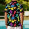 Women Short Sleeve Shirt Black Base With Multicolor Paint Splash Abstract Print Lapel Button Up Top