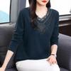 Women's Autumn Long-sleeved V-neck Lace Mom T-shirt Warm Inner Bottoming Shirt