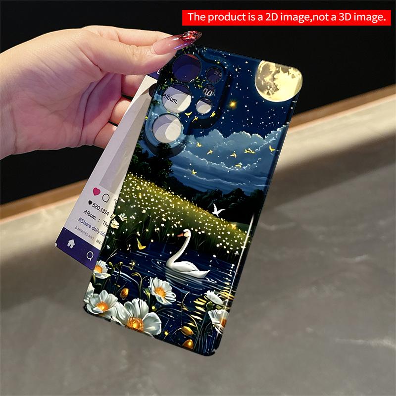 2DFlat Samsung phone case Moonlit Swan Pond with Fireflies Applicable to Galaxy S23 S24 S25ULTRA S26 A12 A14 A15 A16 A54 A55