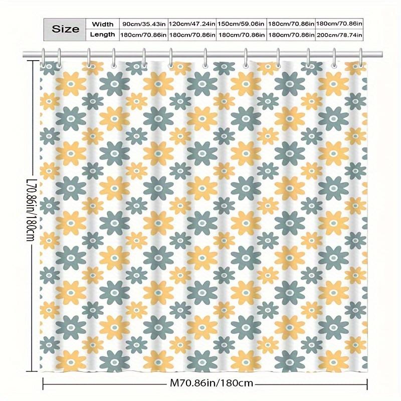 1pc Nordic Sunflower Shower Curtain - High-End & Fog-Proof Bathroom Decor, Vibrant Yellow & Teal Floral Pattern