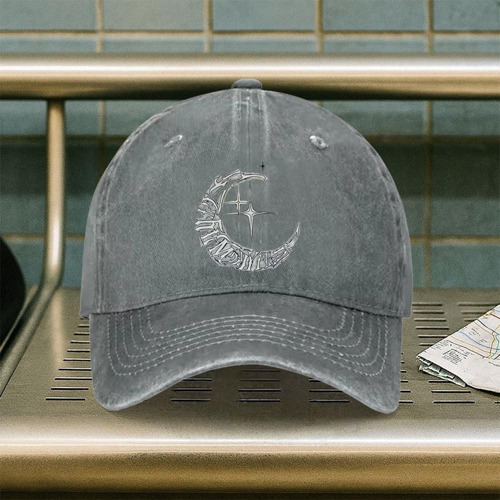 Moon Star Design Washed Baseball Cap Adjustable Cotton Denim Hat Casual