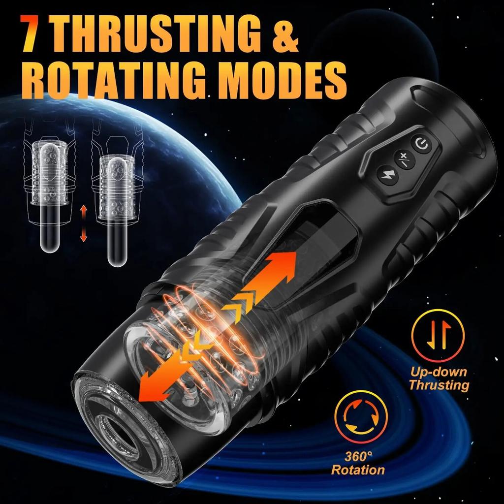 New 7 Thrust 360° Rotation with Strong Suction Cup Penis Stimulation Masturbation Cup Pocket Pussy Adult Toy for Men with One Click Orgasm 18+