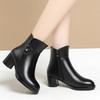2025 New Autumn and Winter Short Boots Women's Thick Heel Velvet Women's Shoes Soft Leather Medium Heel Leather Shoes High Heel Martin Boots Wo