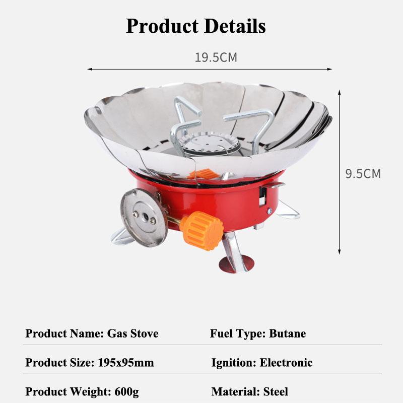 Outdoor Mini Portable Folding Heater Camping Lotus Burner Kitchen Cooker Heating Foldable Furance Head Card Gas Stove Wind Proof