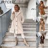 Autumn/Winter Women's Fleece-Lined Long-Sleeved Collared Women's Fleece Top Long Coat