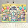 2D Cute Cartoon Animal 1st Birthday Backdrop Yellow Party Background Banner
