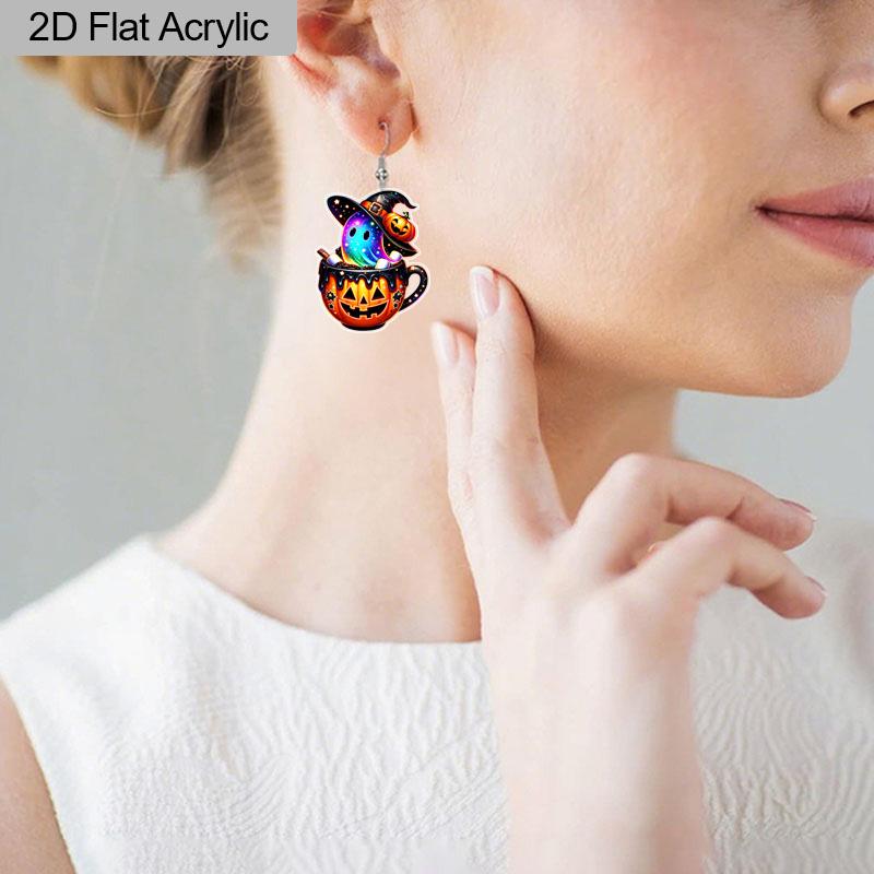 Gothic Pumpkin Cup Colorful Ghost Acrylic Earrings for Women Exquisite Star Pumpkin Earrings Halloween Earrings Holiday Gifts