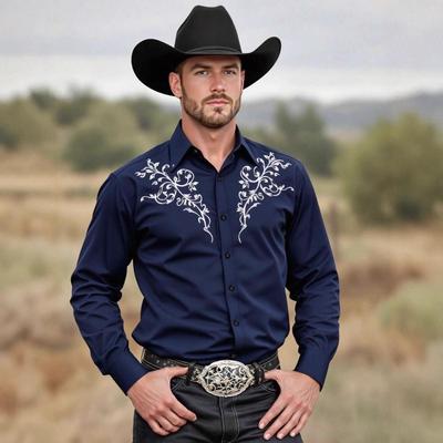 Camicia Lunga da Uomo Stile Western Cowboy Ricamata