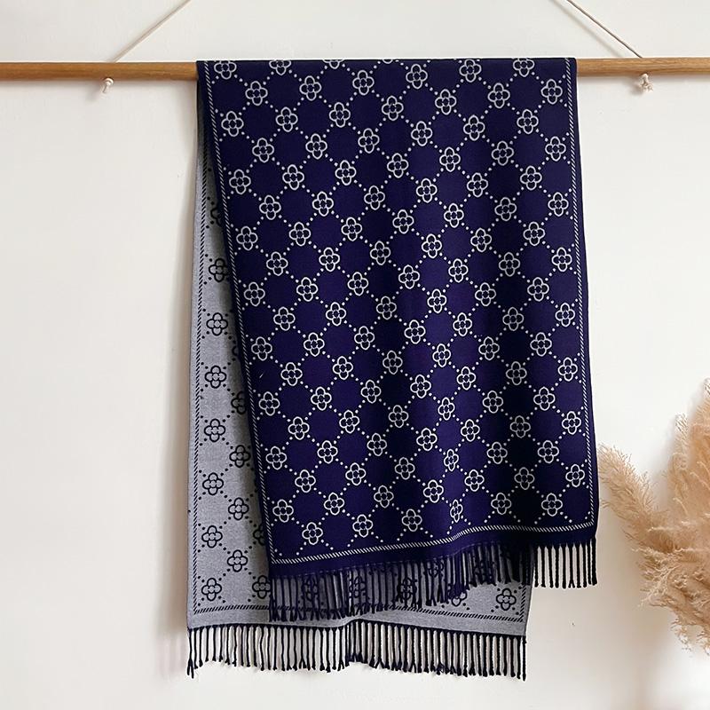 S Jacquard Design Winter Zweiseitiger Schal Kaschmir Weich Warm Langer Fransen Pashmina Schal Kälteschutz Winddichte Decke Schal