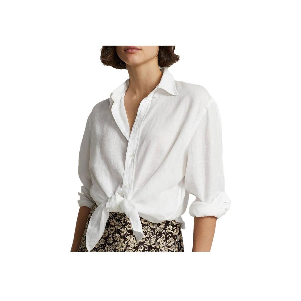 Polo Ralph Lauren SS23 Solid Loose Fit Linen Point Collar Long Sleeve Shirt Women shirts White WMPOSHTNDO20328-100