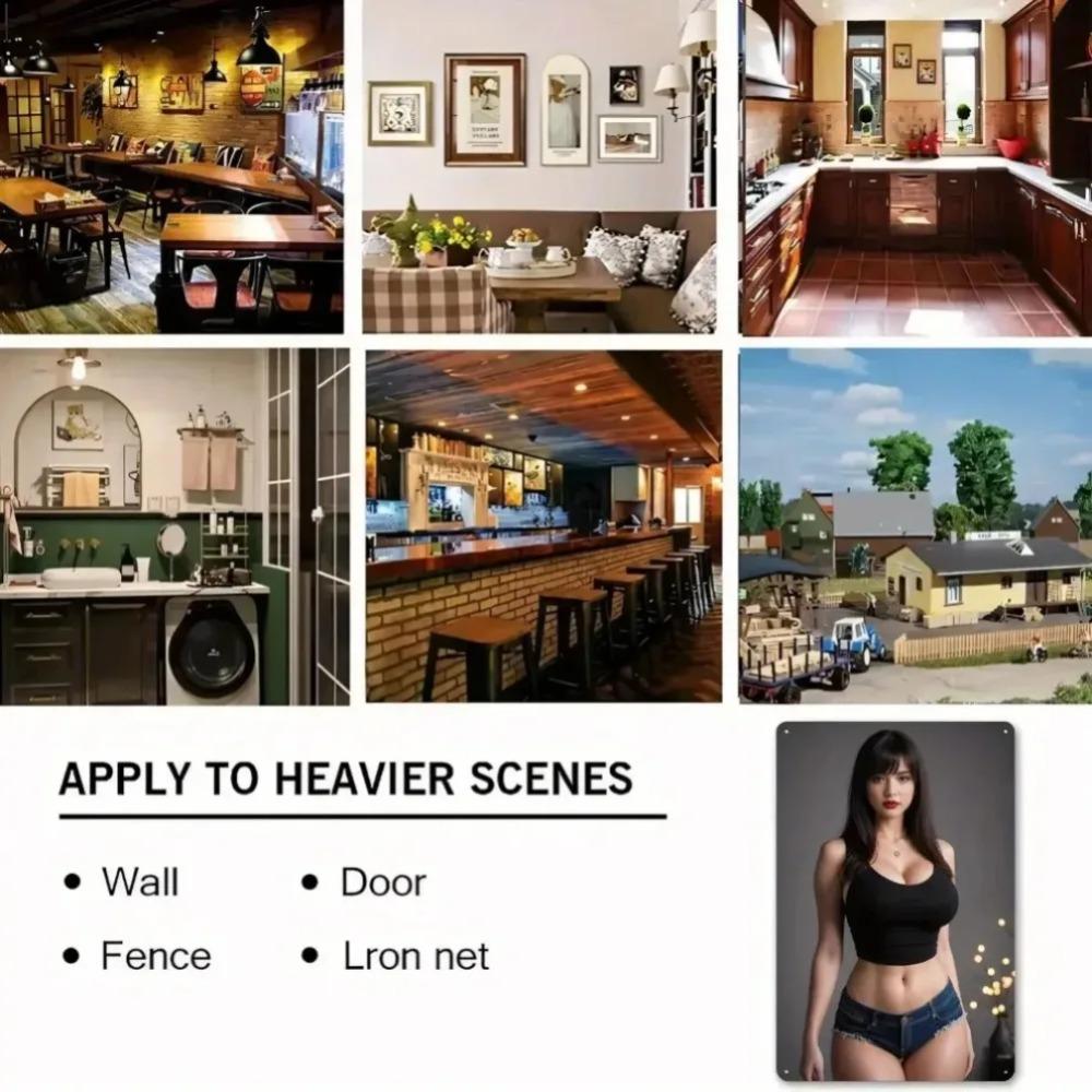 Brand Vintage Red Lips Beard Metal Wall Art - Lightweight Aluminum Decor for Living Room Bedroom Kitchen