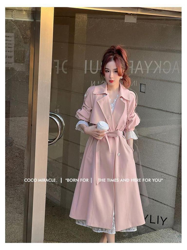 Women's Purple Double-Breasted Trench Coat - Korean Style Spring & Autumn Fashion, Casual Loose Mid-Length Design (2025)