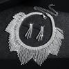 Luxurious Rhinestone Tassel Necklace and Earrings Set for Brides
