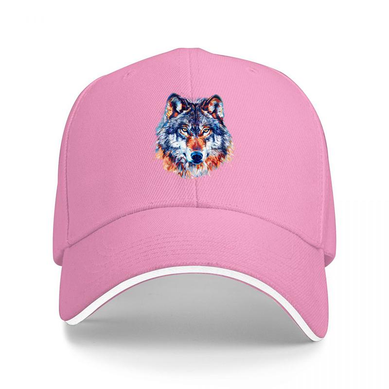 Wolf Head Art Print Baseball Cap Black Adjustable Hat with Colorful Animal Design for Outdoor Fashion and Casual Wear