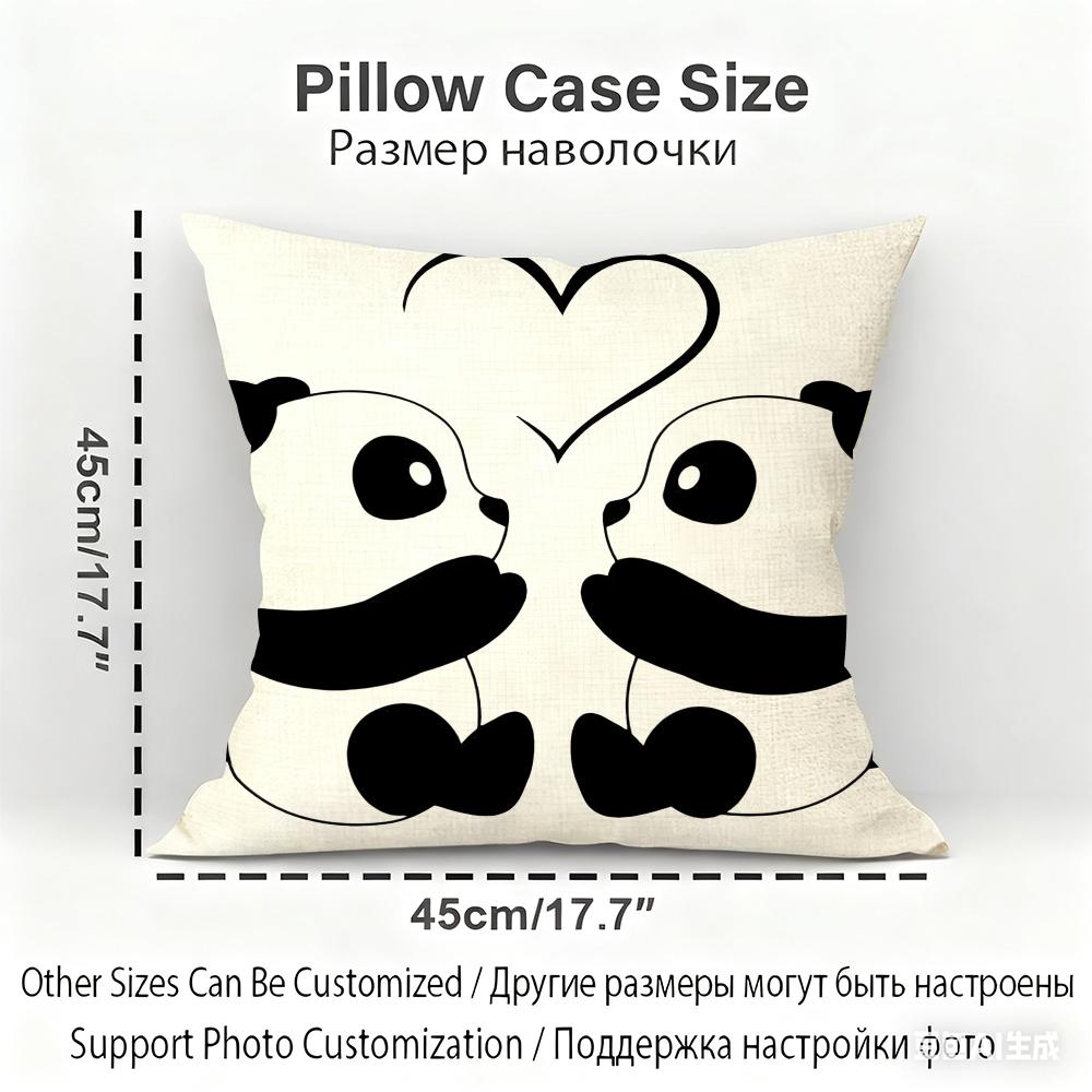 Lieblicher Panda Kissenbezug Haushaltsdekoration Leinen Sofakissenbezug: Hautfreundlich & Atmungsaktiv Mit Unsichtbarem Reißverschluss