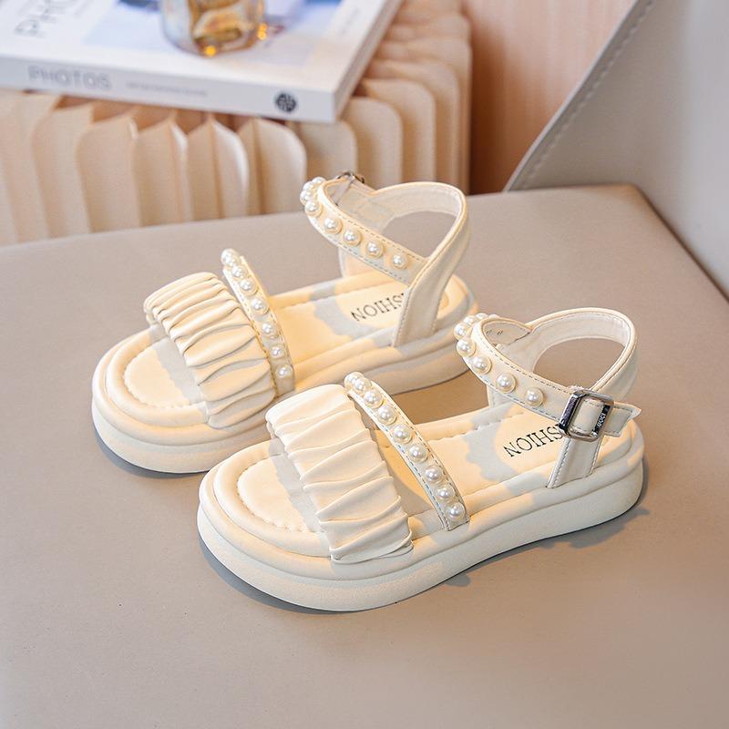 

Pearl Princess Open Toe Sandals, Soft Sole Stylish Beach Shoes for Girls 36
