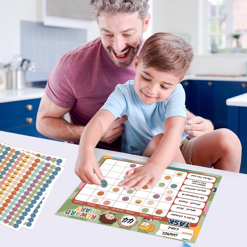 Boho 32 Chore Charts Behavior Reward Chart System,Sticker Chore Chart Pad for Kids with 2328 Stickers, 12.2" x 9.8" Magnetic Reward Chart to Develop